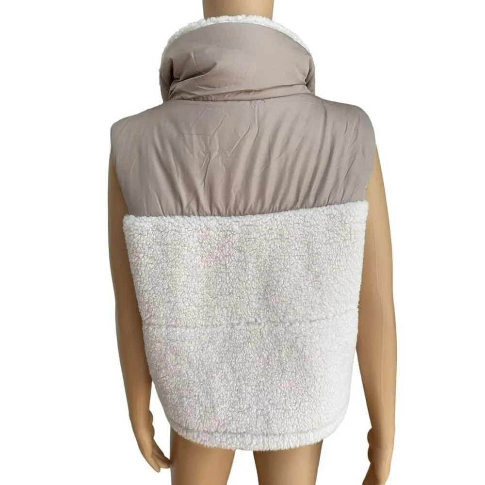 Thread & Supply Fleece Lined Puffer Vest - Cream Brown Combo size XL
